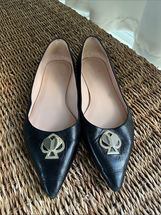 kate spade Shoes - ♠️ kate spade Black Pointed Leather Flats with logo